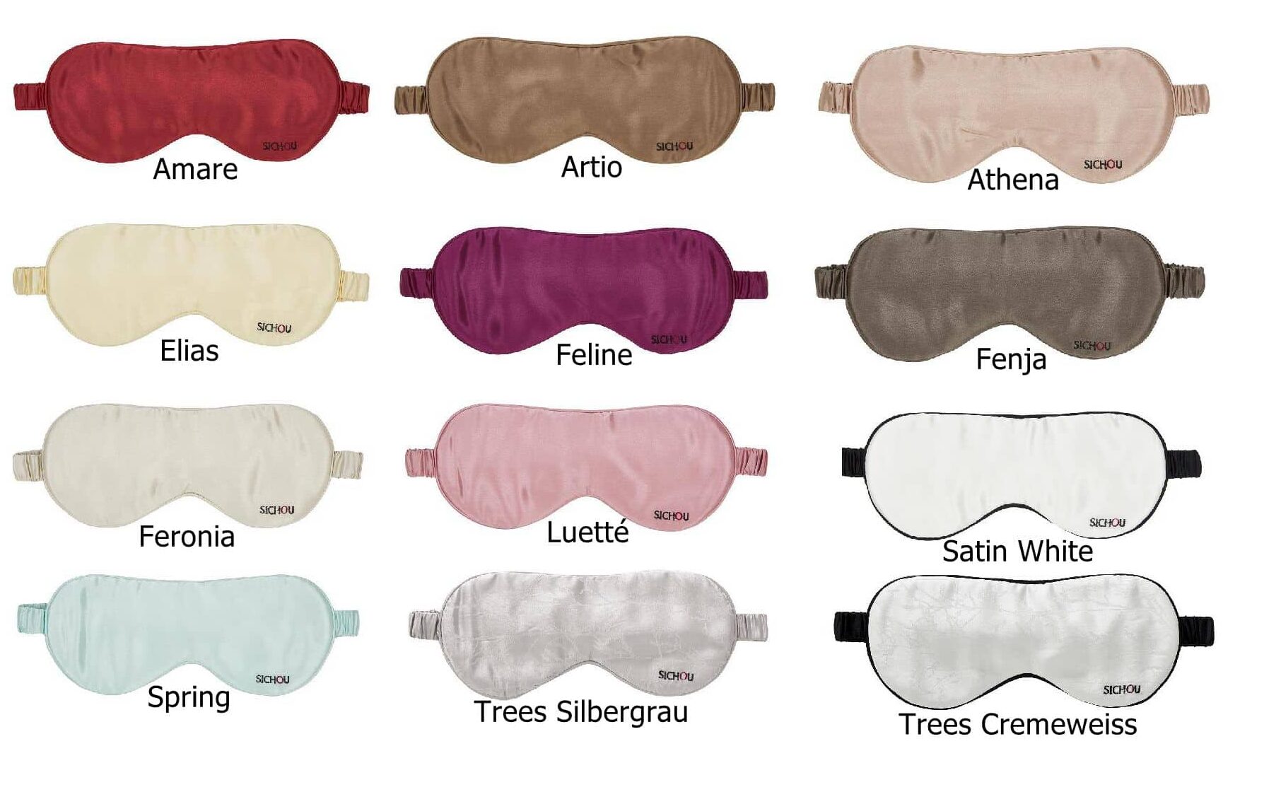 Schlafmasken in Seide 16 Farben